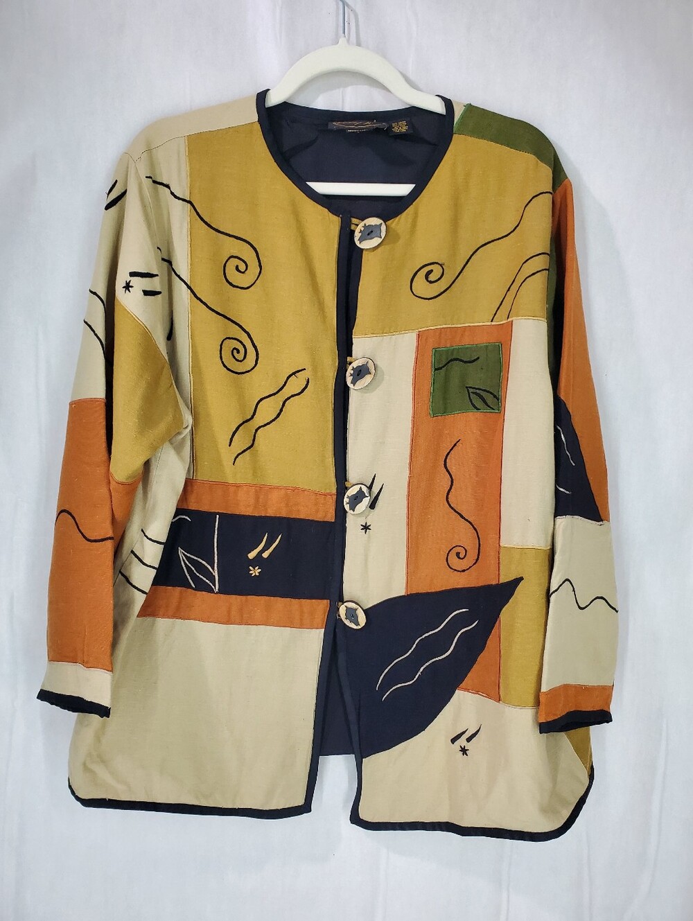 ALEX KIM Jacket Blazer Art-To-Wear Vintage Mandarin Collar Embroidered Sz‎ Large